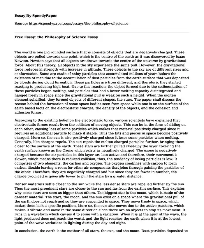 Free Essay: the Philosophy of Science