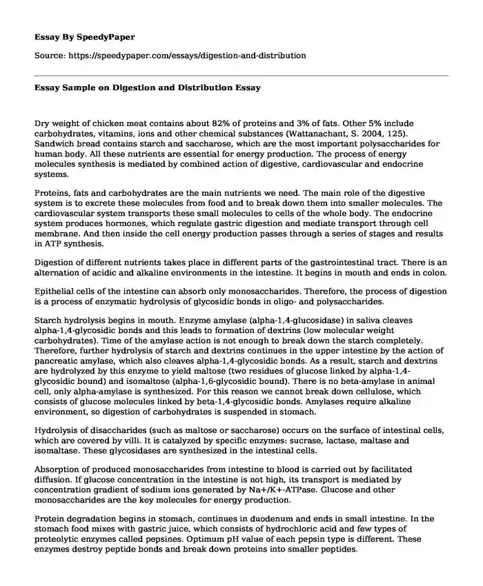 Essay Sample on Digestion and Distribution