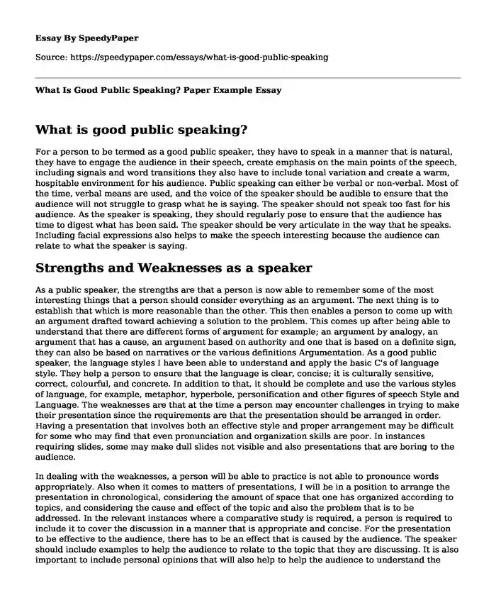 What Is Good Public Speaking? Paper Example