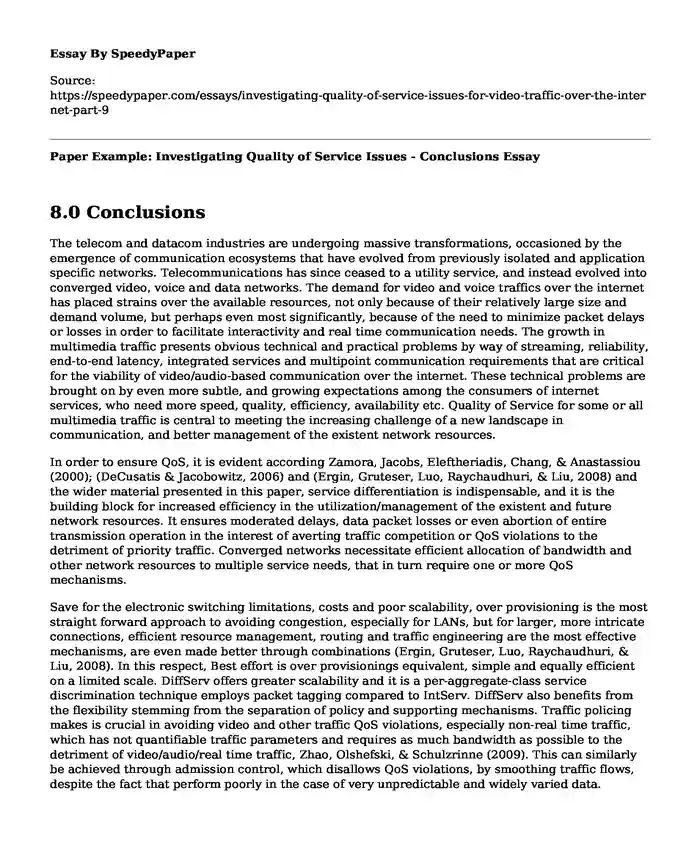 Paper Example: Investigating Quality of Service Issues - Conclusions