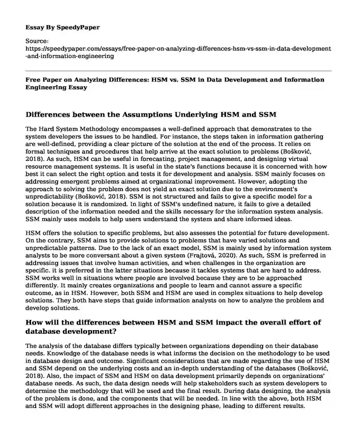 Free Paper on Analyzing Differences: HSM vs. SSM in Data Development and Information Engineering