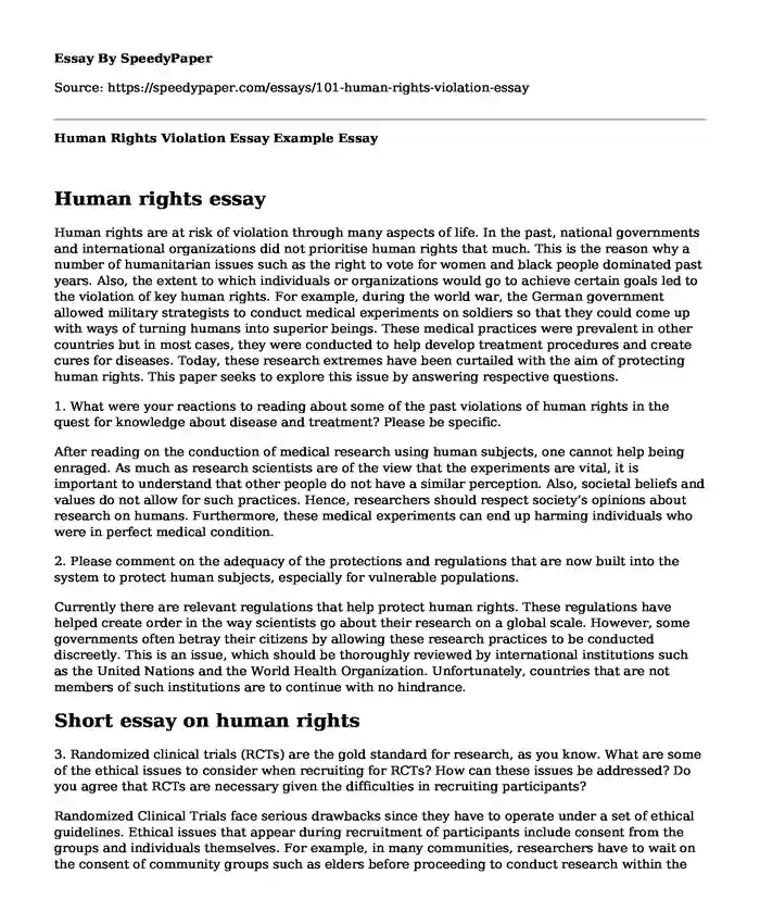 Human Rights Violation Essay Example