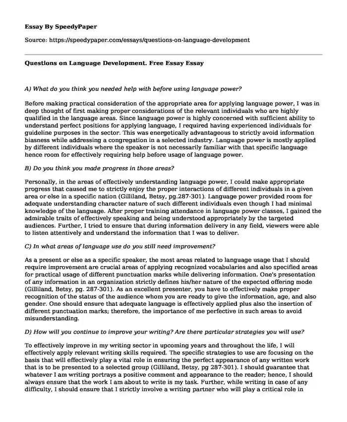 Questions on Language Development. Free Essay