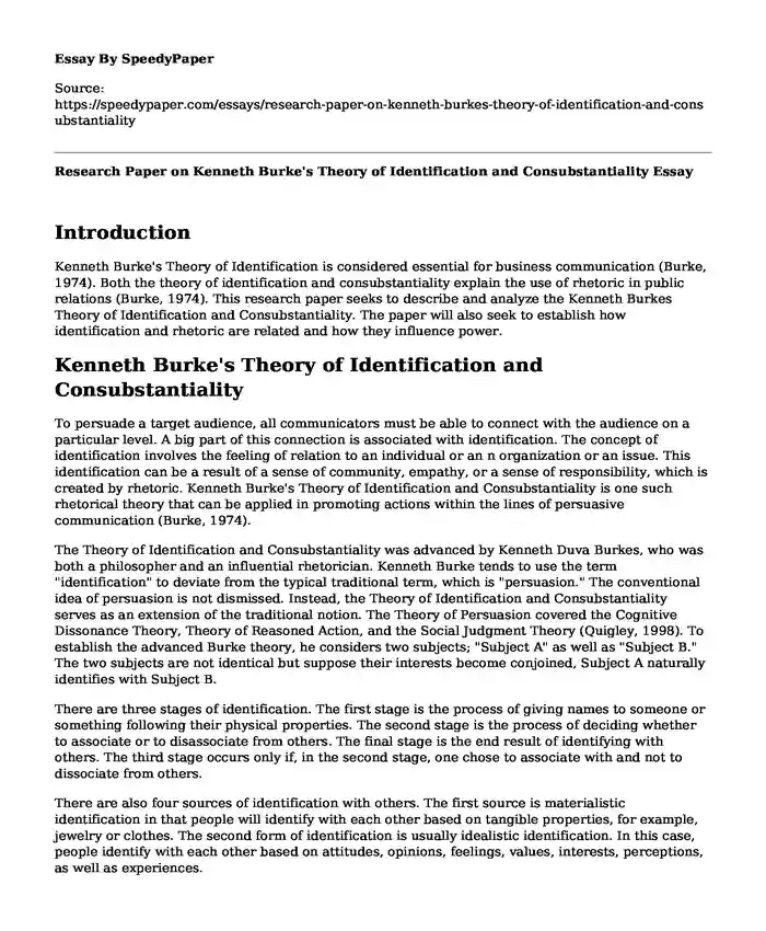 Research Paper on Kenneth Burke's Theory of Identification and Consubstantiality