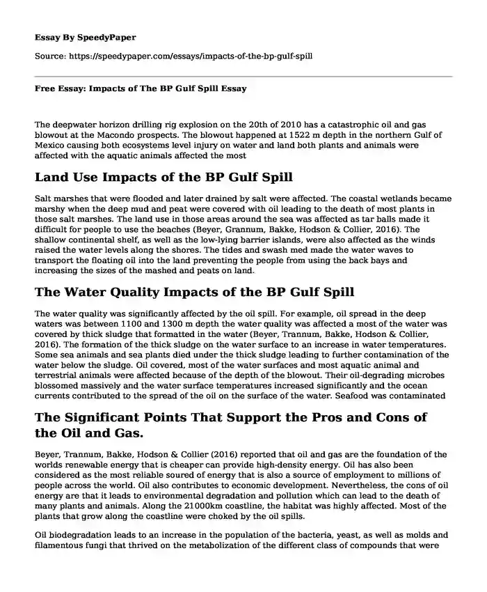Free Essay: Impacts of The BP Gulf Spill