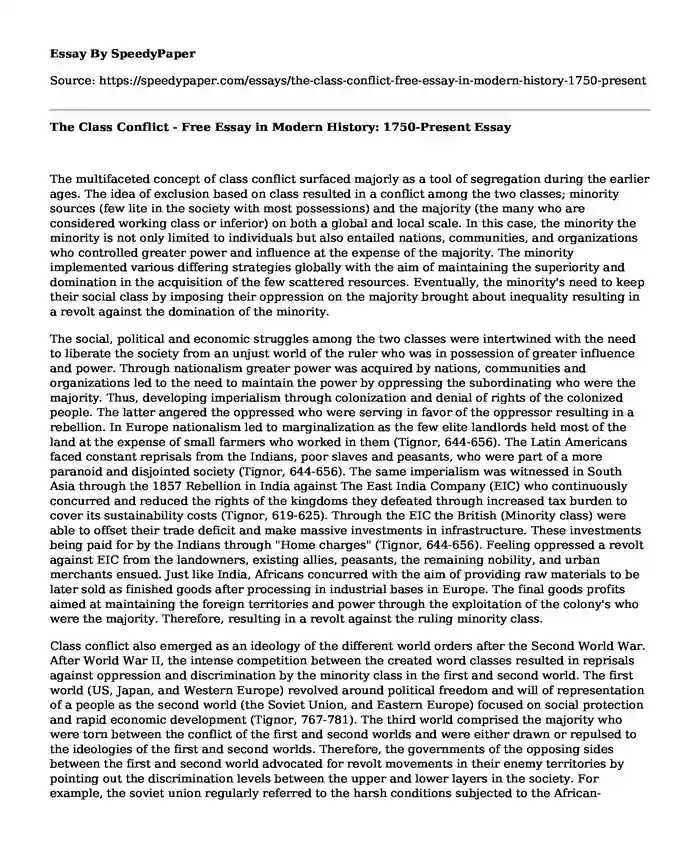 The Class Conflict - Free Essay in Modern History: 1750-Present