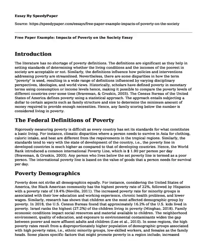 Free Paper Example: Impacts of Poverty on the Society