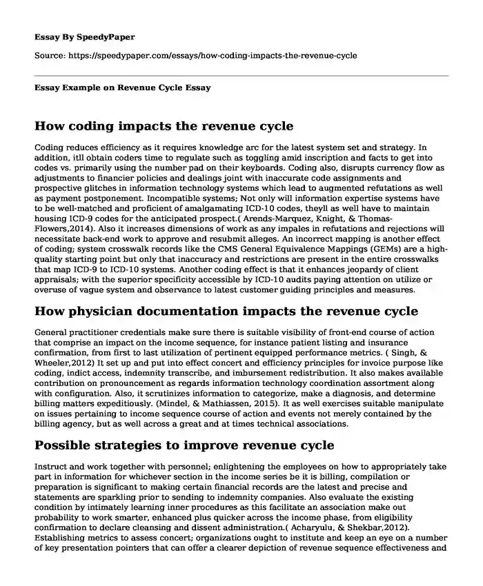 Essay Example on Revenue Cycle