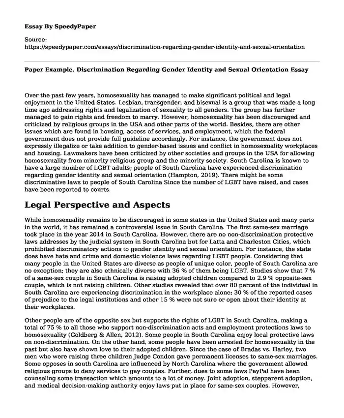 Paper Example. Discrimination Regarding Gender Identity and Sexual Orientation