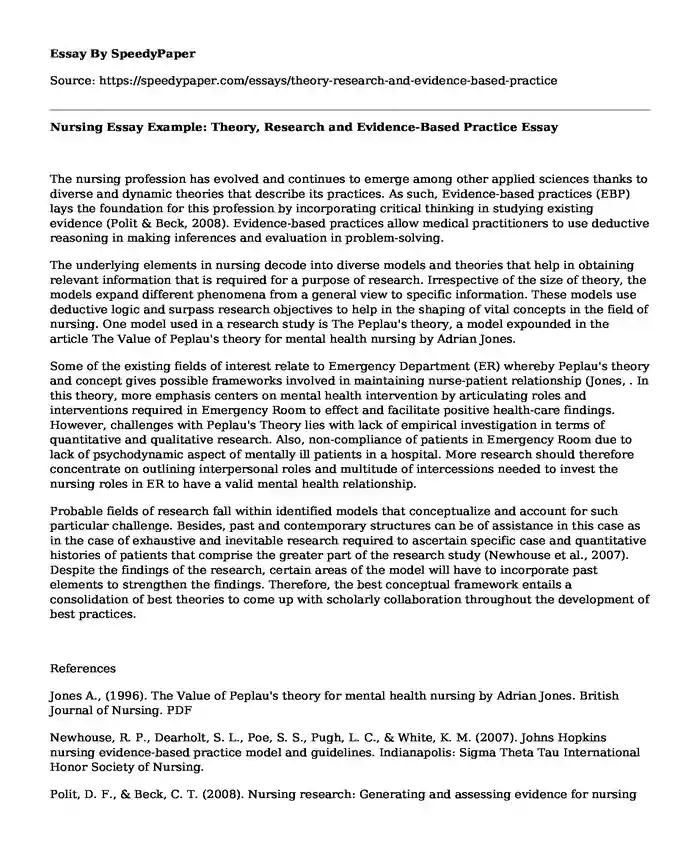 Nursing Essay Example: Theory, Research and Evidence-Based Practice