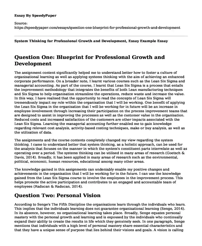 System Thinking for Professional Growth and Development, Essay Example