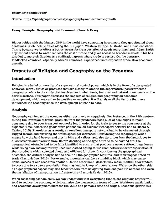 Essay Example: Geography and Economic Growth