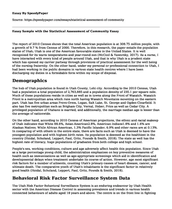 Essay Sample with the Statistical Assessment of Community