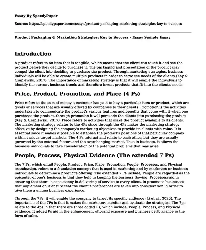 Product Packaging & Marketing Strategies: Key to Success - Essay Sample
