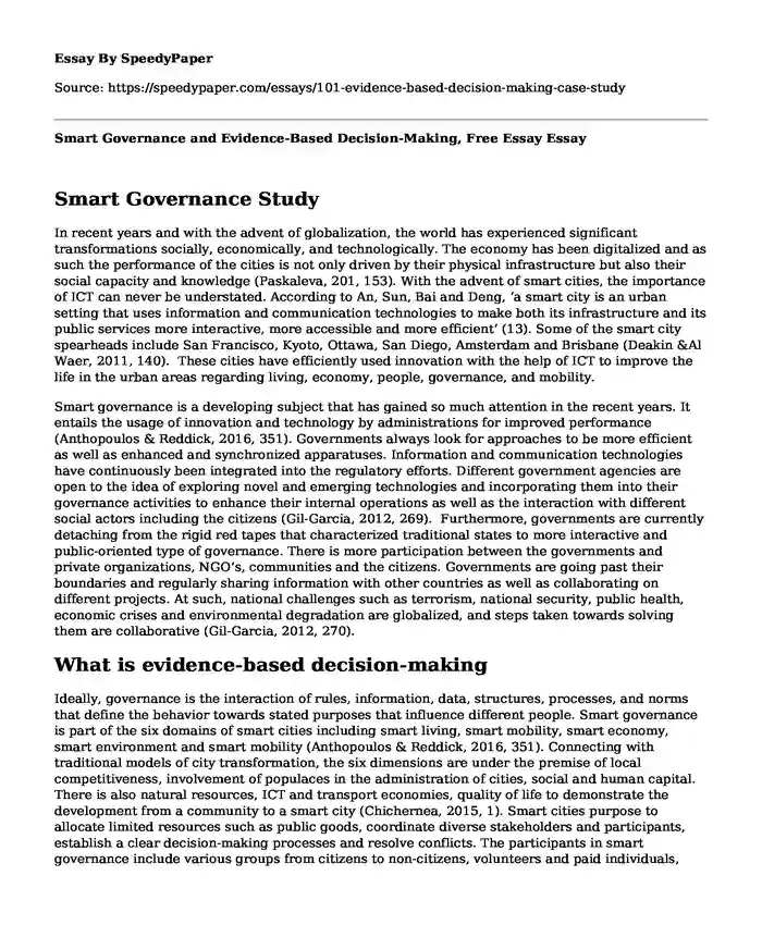 Smart Governance and Evidence-Based Decision-Making, Free Essay