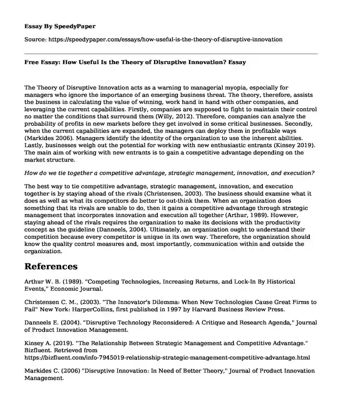 Free Essay: How Useful Is the Theory of Disruptive Innovation?