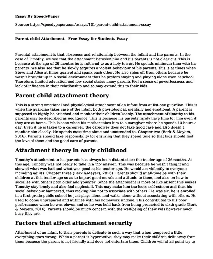 Parent-child Attachment - Free Essay for Students