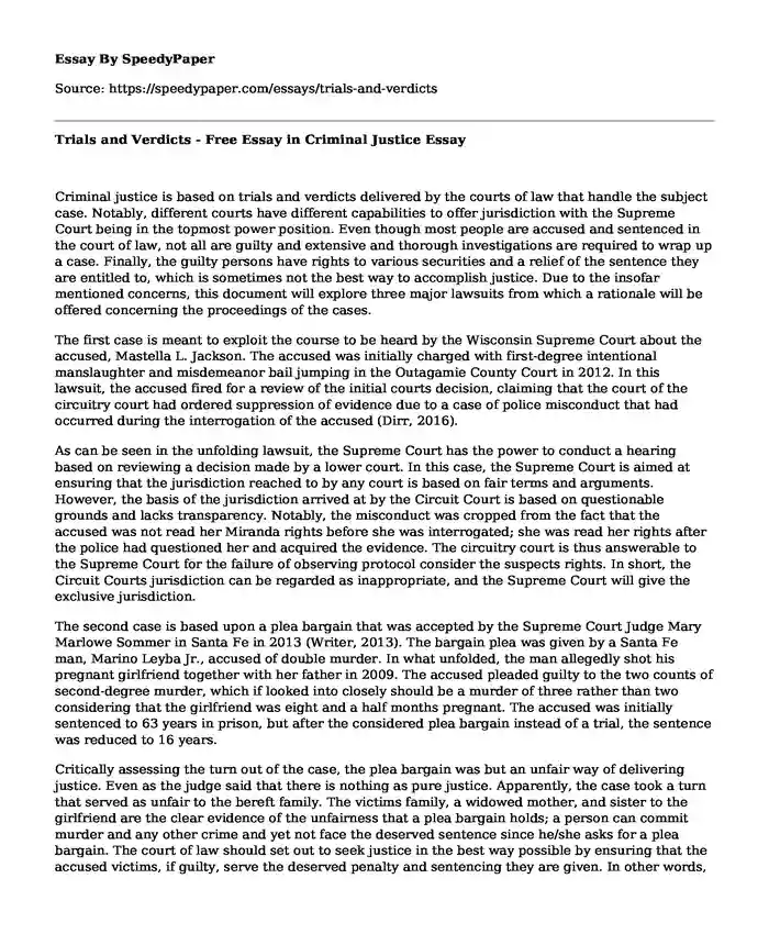 Trials and Verdicts - Free Essay in Criminal Justice