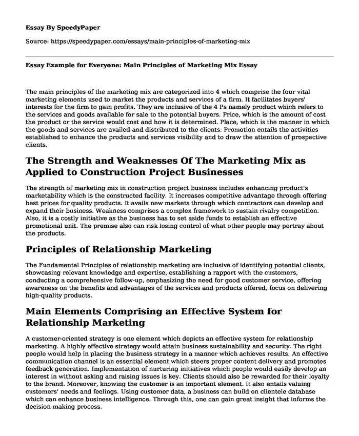 Essay Example for Everyone: Main Principles of Marketing Mix