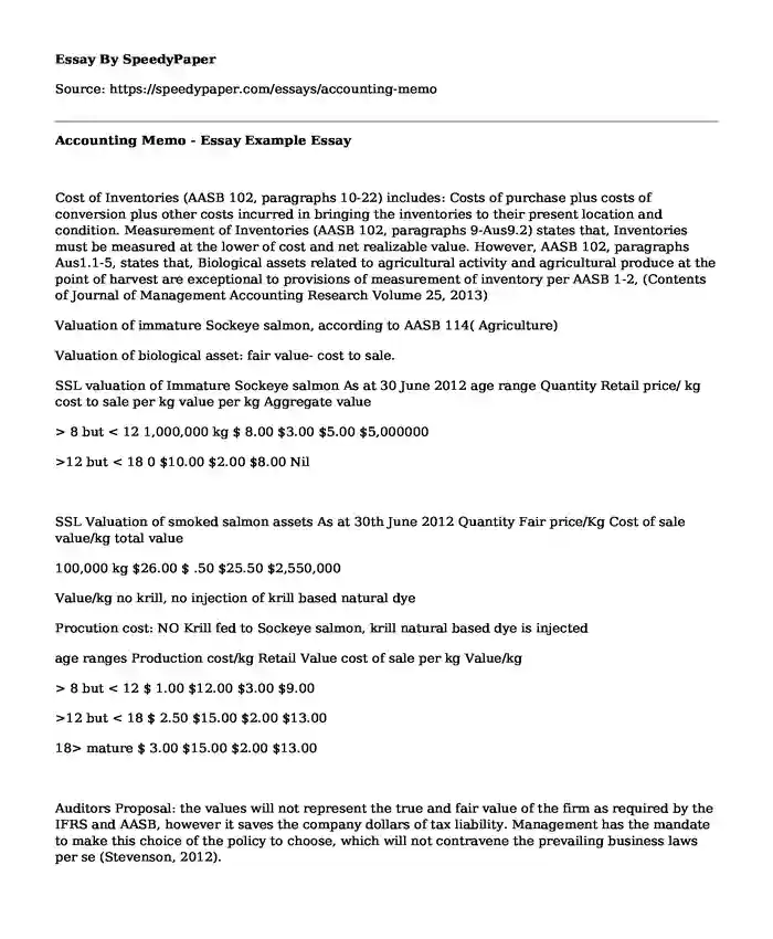 Accounting Memo - Essay Example