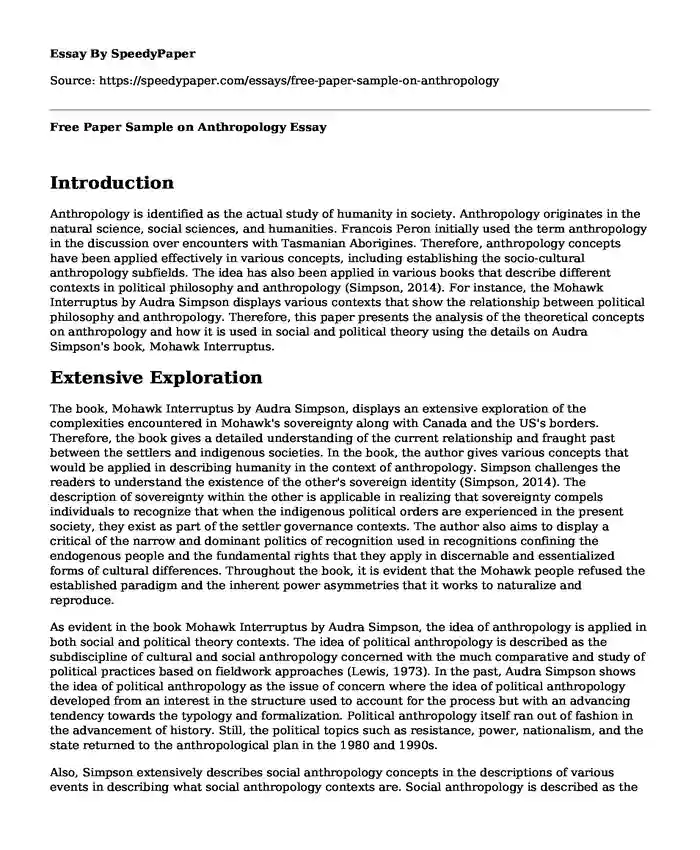 Free Paper Sample on Anthropology