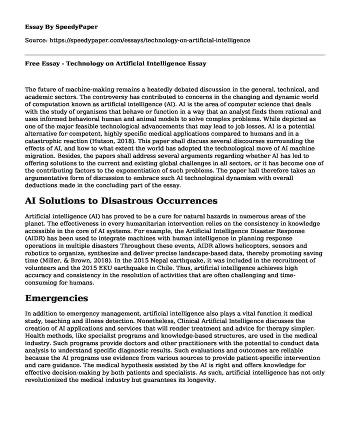 Free Essay - Technology on Artificial Intelligence