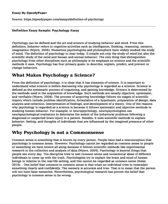 Definition Essay Sample: Psychology