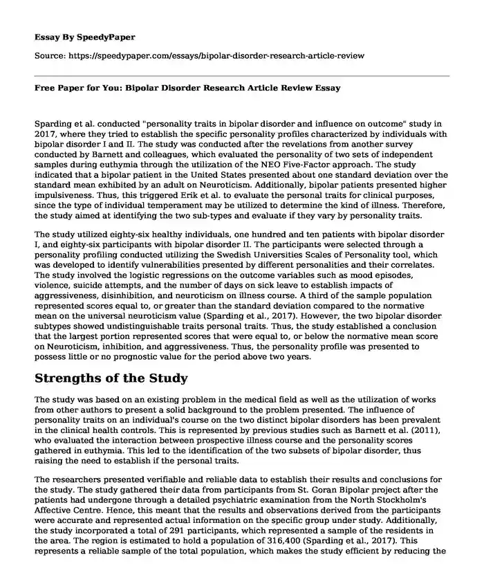 Free Paper for You: Bipolar Disorder Research Article Review