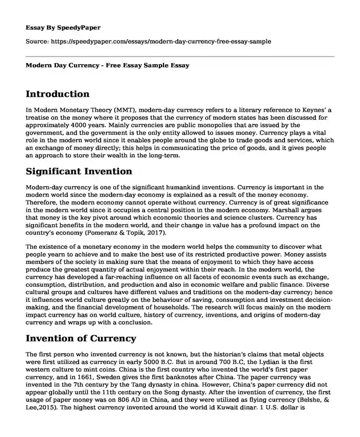 Modern Day Currency - Free Essay Sample