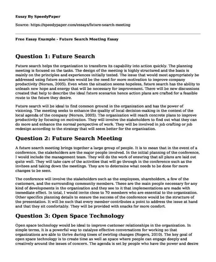Free Essay Example - Future Search Meeting