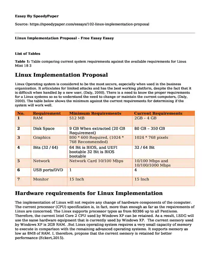 Linux Implementation Proposal - Free Essay