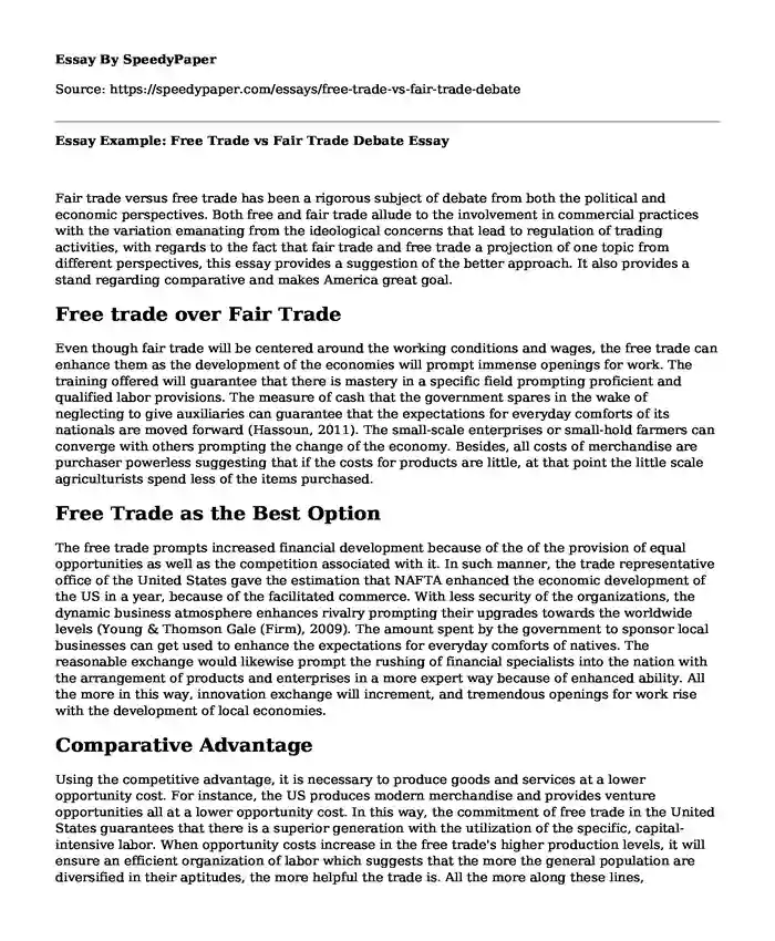 Essay Example: Free Trade vs Fair Trade Debate