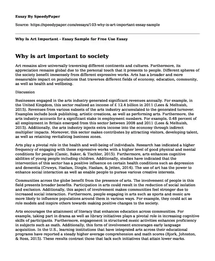 Why Is Art Important - Essay Sample for Free Use