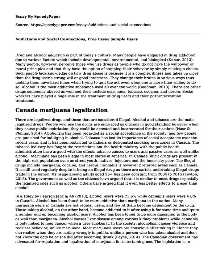 Addictions and Social Connections, Free Essay Sample