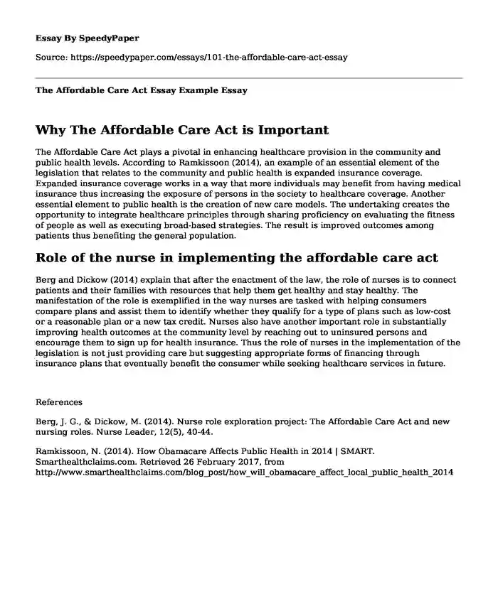 The Affordable Care Act Essay Example