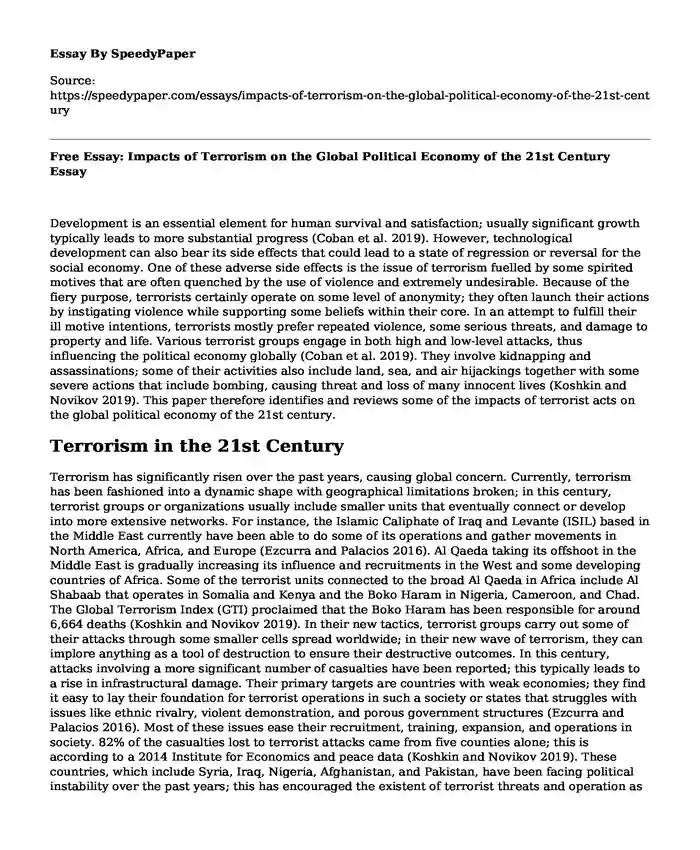 Free Essay: Impacts of Terrorism on the Global Political Economy of the 21st Century