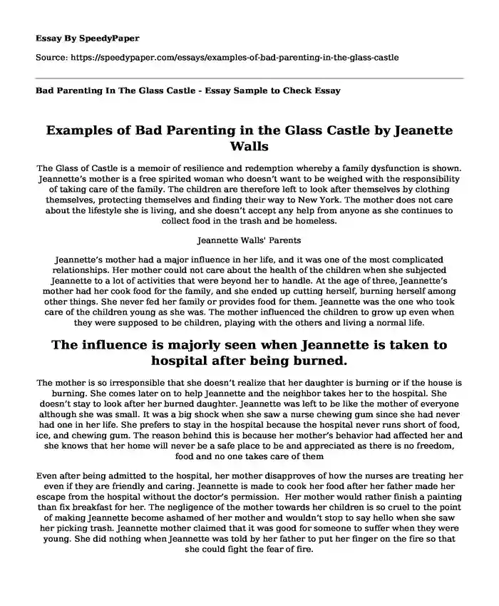 Bad Parenting In The Glass Castle - Essay Sample to Check