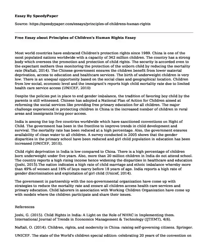 Free Essay about Principles of Children's Human Rights