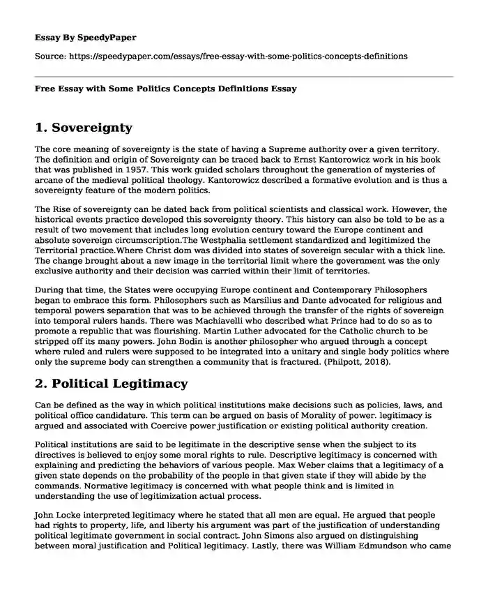 Free Essay with Some Politics Concepts Definitions