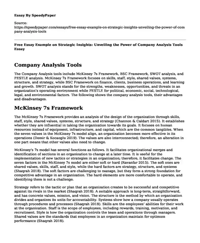Free Essay Example on Strategic Insights: Unveiling the Power of Company Analysis Tools