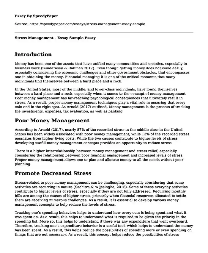 Stress Management - Essay Sample