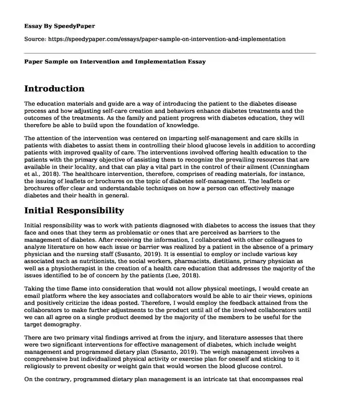 Paper Sample on Intervention and Implementation