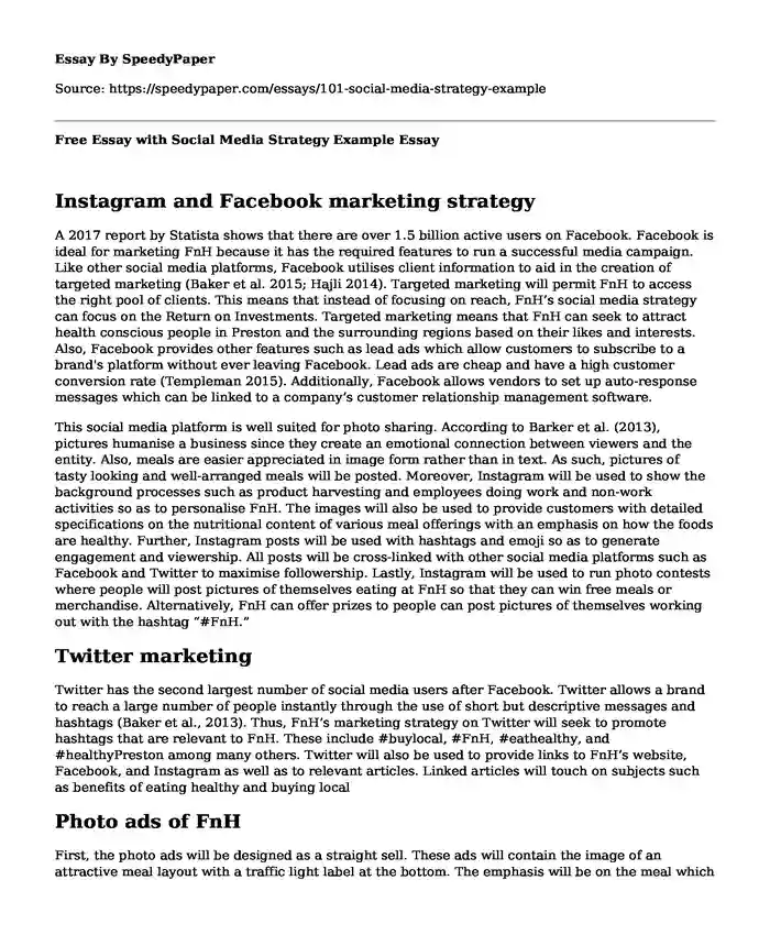 Free Essay with Social Media Strategy Example