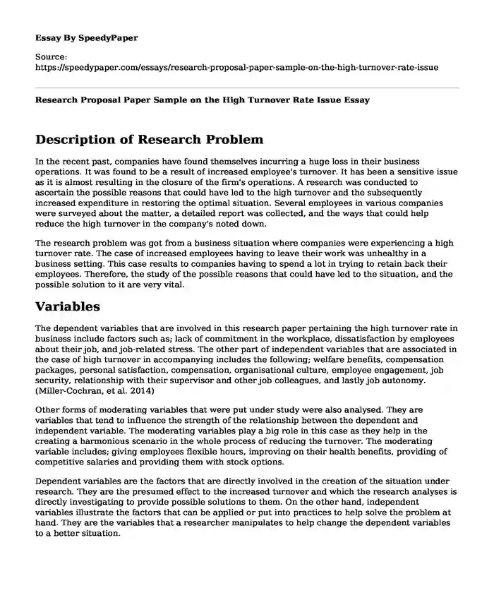 Research Proposal Paper Sample on the High Turnover Rate Issue