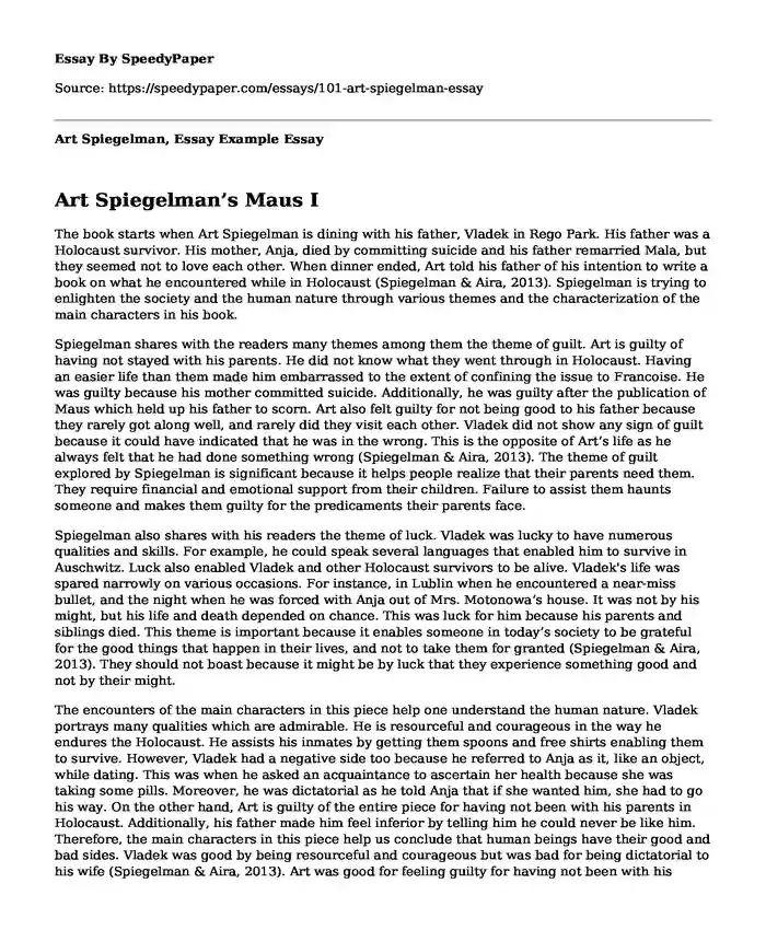 Art Spiegelman, Essay Example