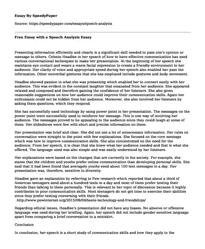  Free Essay With A Speech Analysis SpeedyPaper