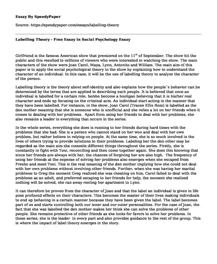 Labelling Theory - Free Essay in Social Psychology