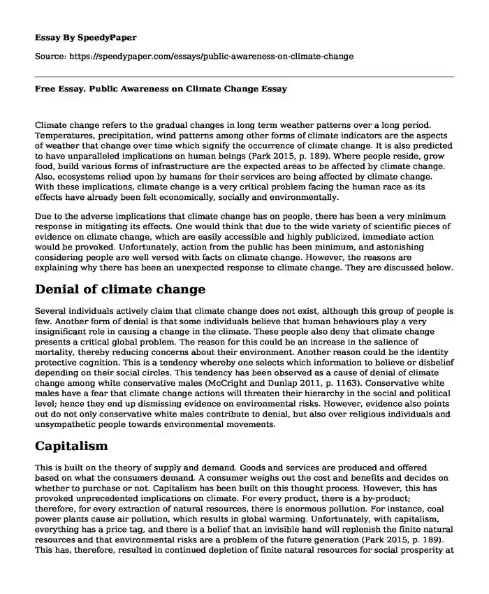 Free Essay. Public Awareness on Climate Change