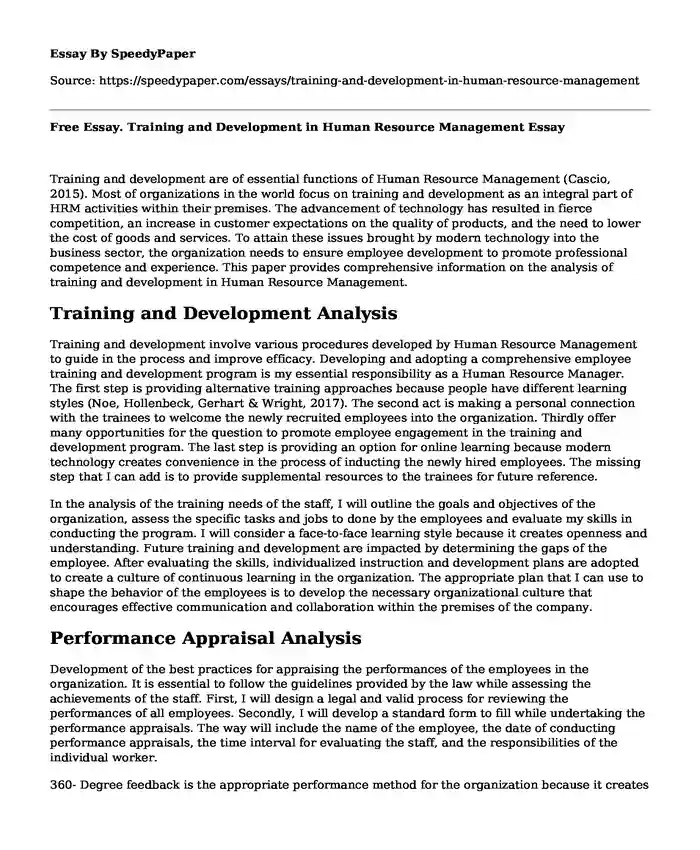 Free Essay. Training and Development in Human Resource Management