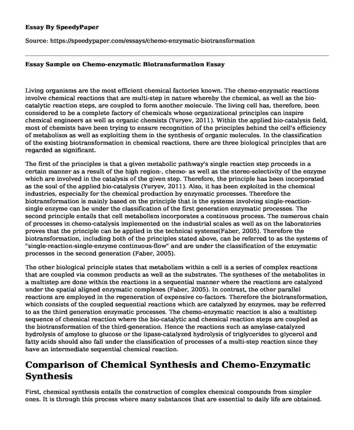 Essay Sample on Chemo-enzymatic Biotransformation